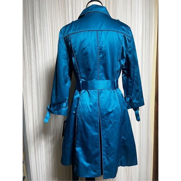 Nine West NWT Vibe Blue Silky Trench Coat Size Large - Picture 4 of 6